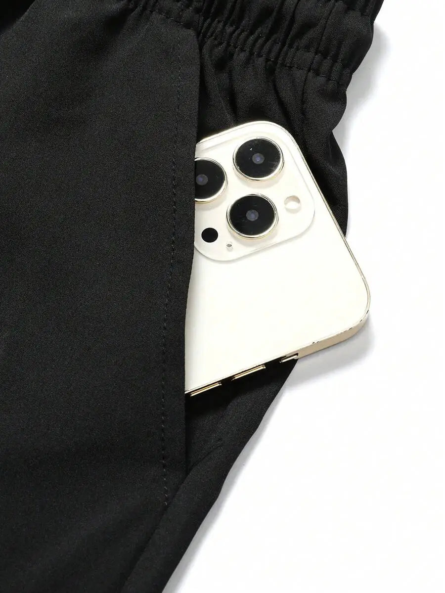 2PCS Men's Sport Shorts Boyfriend Style Summer 3/4 Length Shorts Minimalist Elastic Print Pants Drawstring With Pockets Running