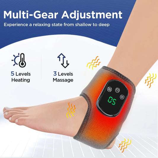 Electric Foot Ankle Massager With Heat & Vibration Cordless Heating Pad/Ankle Wrap for Sports Recovery Warm Support Brace Belt