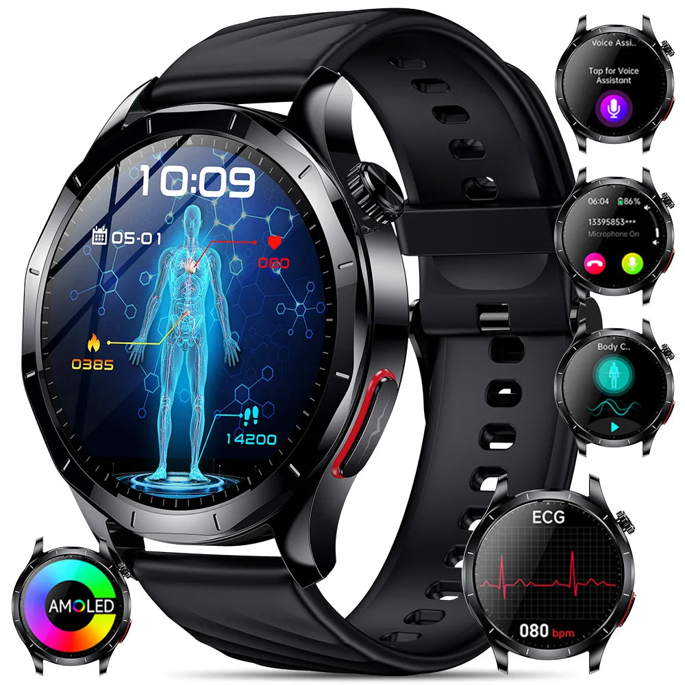Marsyu 2026 Smart Watch ECG+PPG Uric Acid Blood Pressure Body Analysis/HD Call LED Flashlight Smart Watch Women Men