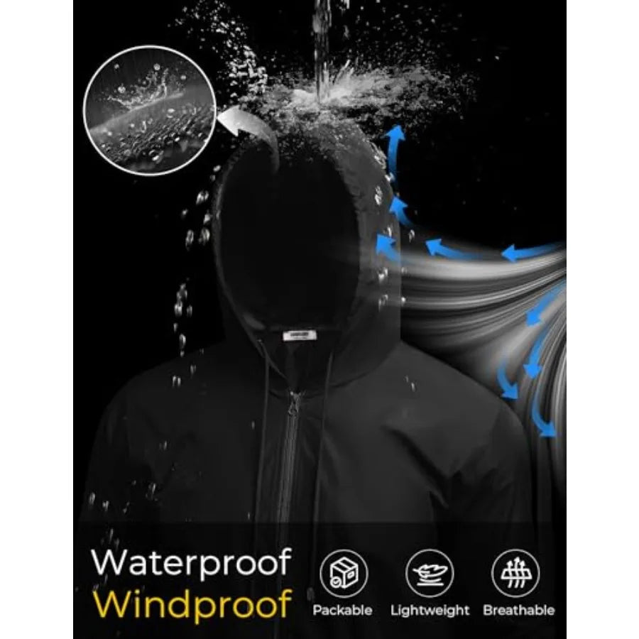 Men's Packable Rain Jacket Lightweight Waterproof Raincoat/with Hood Outdoor Rain Gear Travel Hiking Cycling