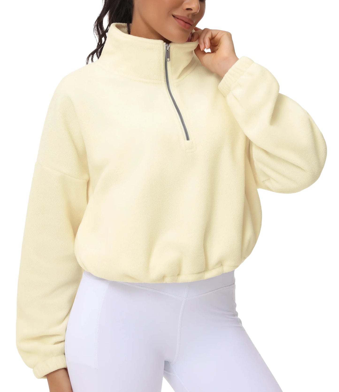 THE GYM PEOPLE Women’s Half Zip Crop Pullover Sweatshirt Fleece/Loose Fit Workout Tops with Pockets Drawstring