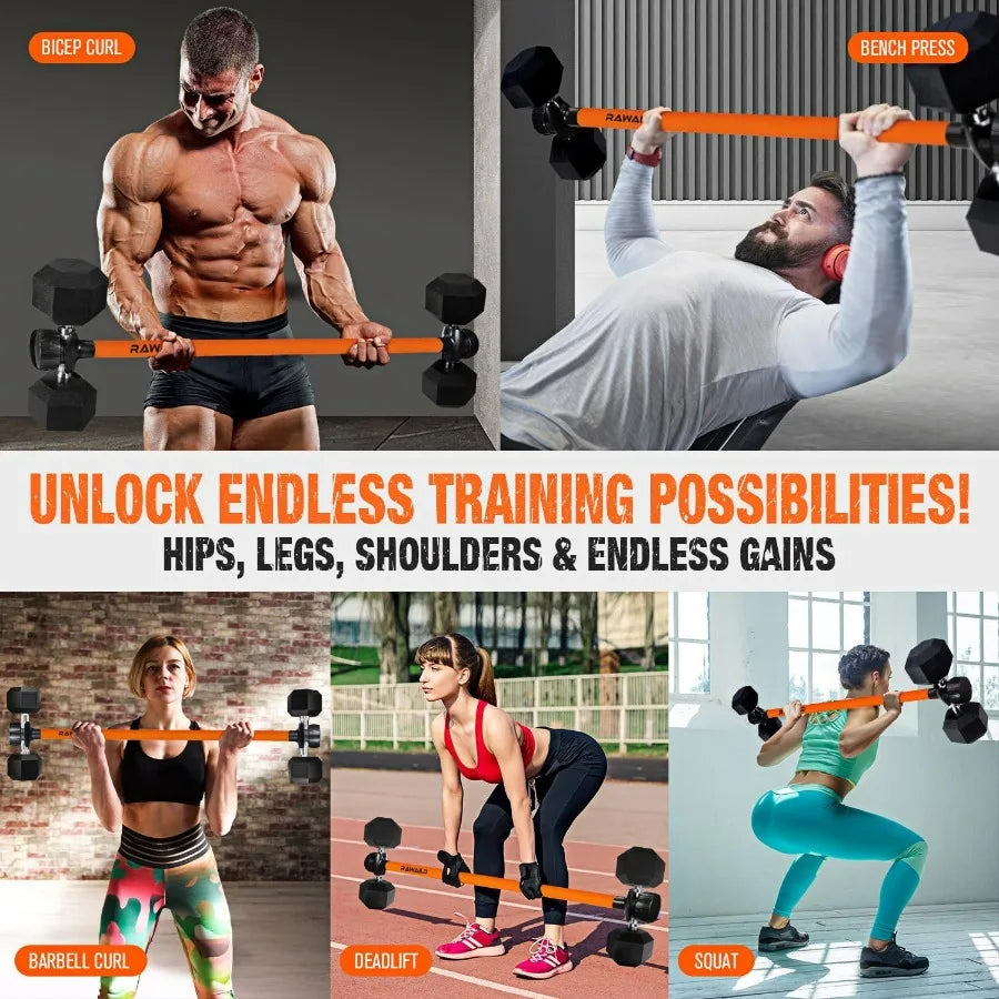 Dumbbell Converter, Convert Dumbbells to Barbell Set Weight Bar/for Bench Presses, Squats Hip Thrust Deadlifts