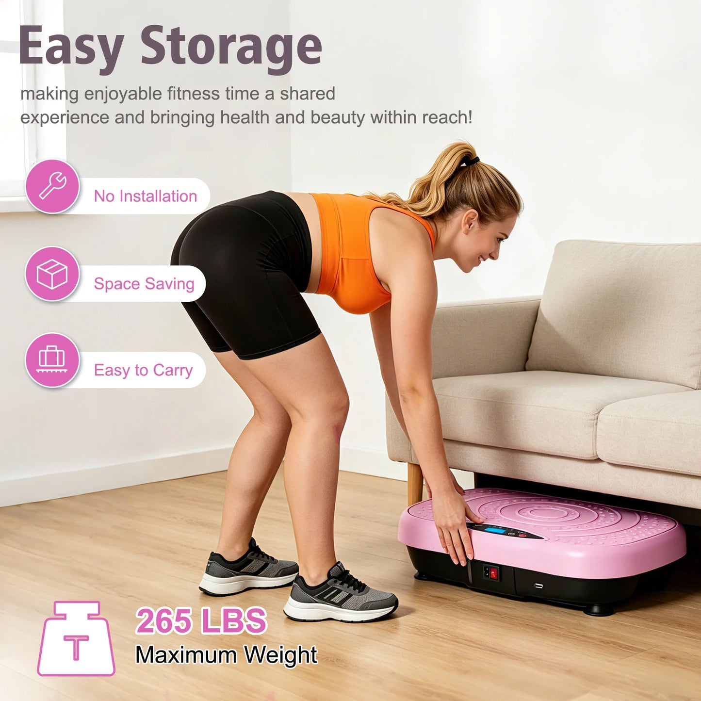 Portable Vibration Plate Exercise Machine Workout Platform with Bluetooth/Resistance Bands 5 Yoga Straps 10 Auto 200 Manual Speed Settings