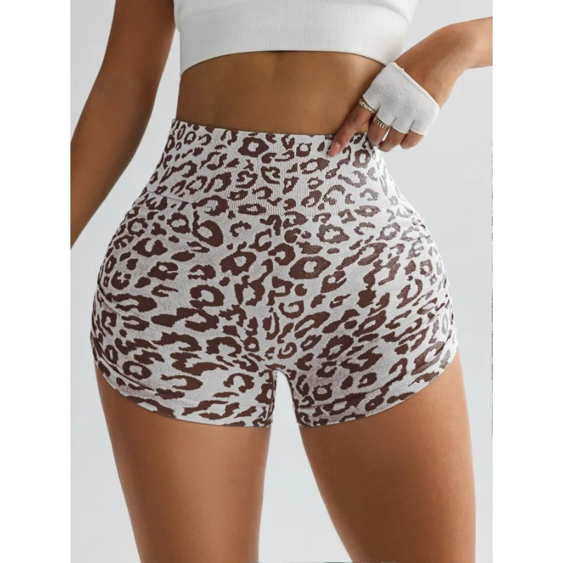 Women High Waist Leopard Print Shorts Seamless Slim Leggings  Hip Lifting/Gym Running Cycling Yoga Shorts Summer for Women