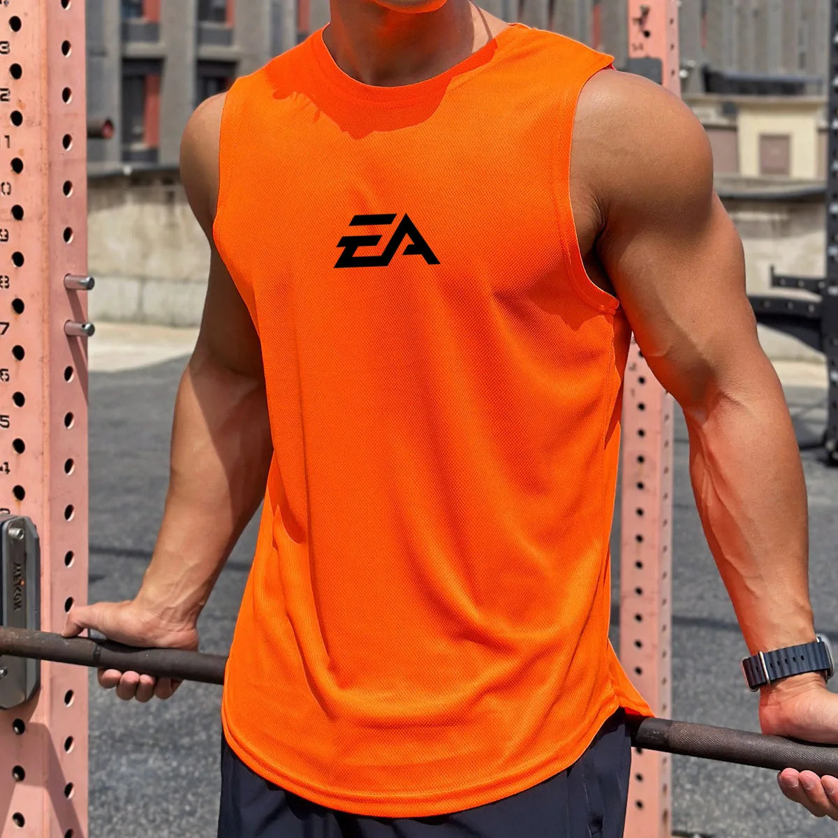 Summer New Trend Men's Pullover Round Neck Mesh Bottom Shirt/Sports Fitness Swimming Running Shirt Sleeveless Vest Quick Dry