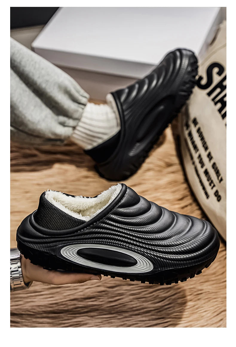 New Fashion Cotton Men's Slippers Winter Warm Plush Men Slides/Waterproof Men Indoor Outdoor Men's Warm Shoes