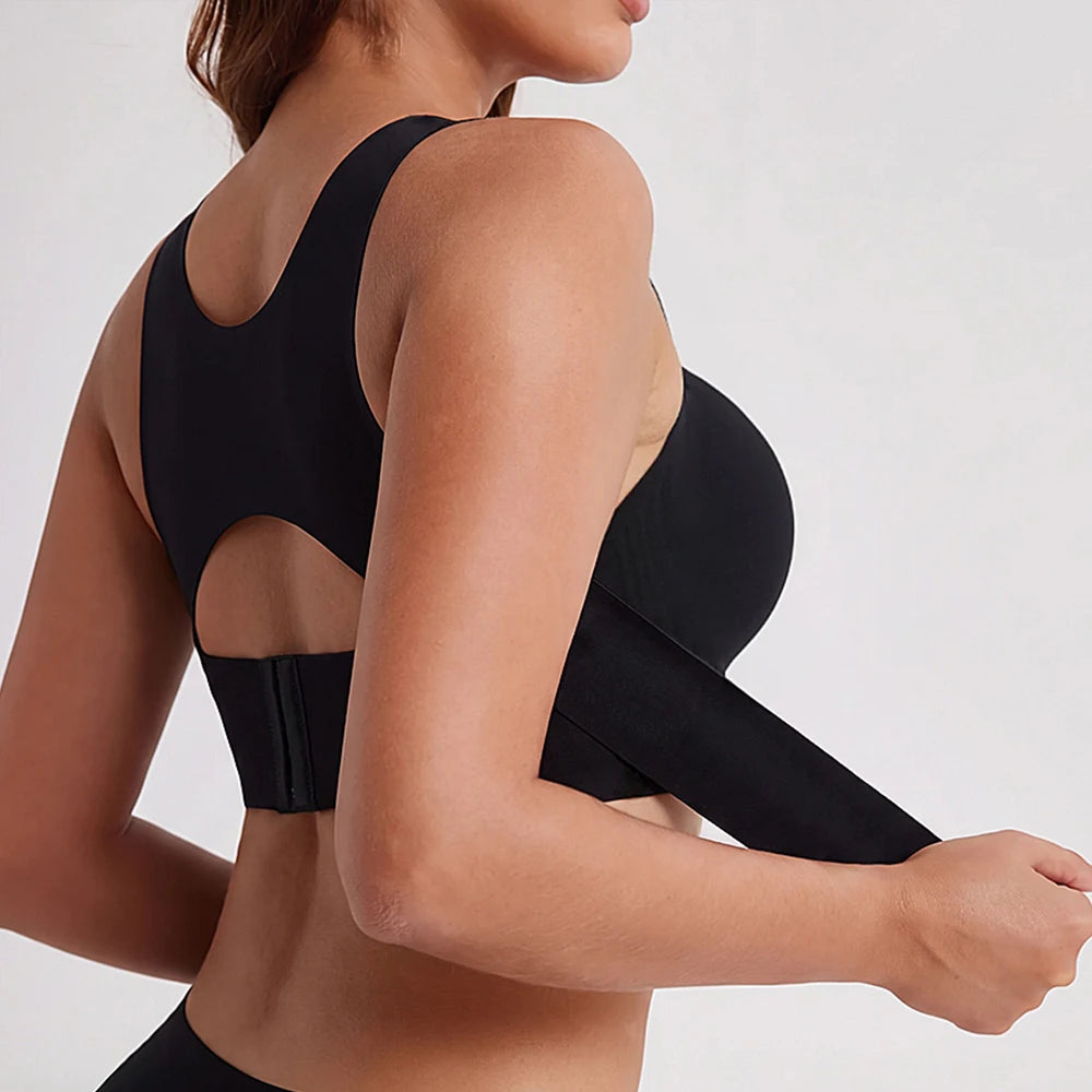Women Wireless Posture Bra, Front Closure Cross Back Design/Wide Strap Full Coverage Back Support Comfort Daily Underwear