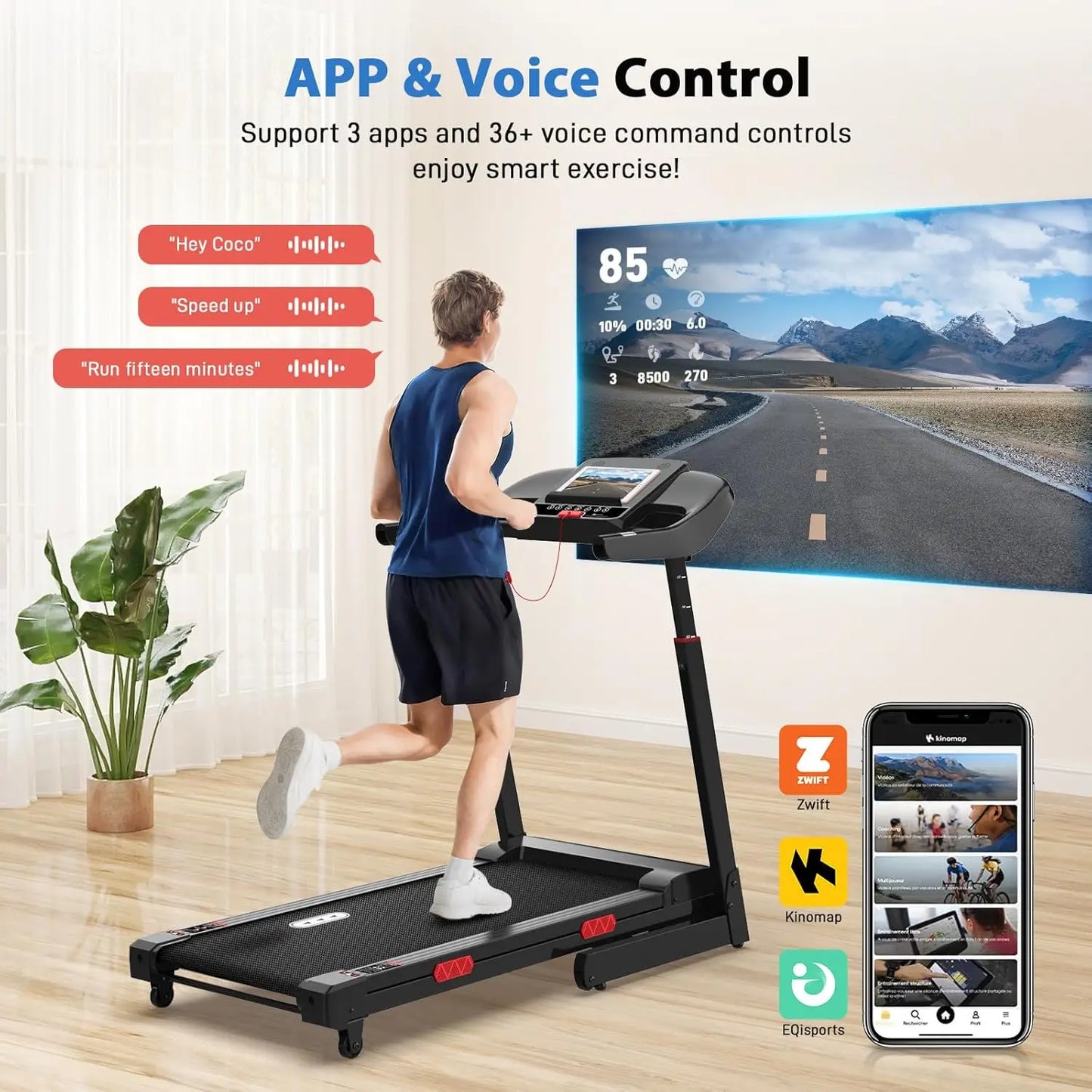 Auto Incline Treadmill with 400 lbs Capacity Foldable Running Machine/for Home with APP Voice Control and Speaker - 8.7 MPH