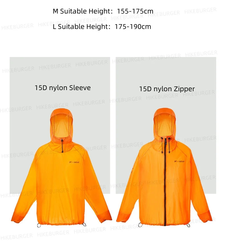 3F UL GEAR QingSuo Spilt Rain Poncho Outdoor Ultralight/Sleeve Rain Coats 15D Nylon Waterproof Hiking Cycling Jacket
