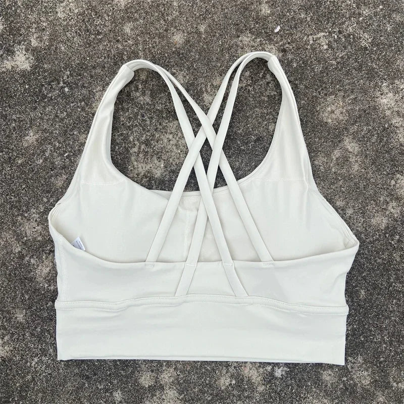 Cross Straps Sports Bra Women Gym Sports Top High Support/Fitness Bralette Yoga Vest Push Up Running Underwear With Chest Pad