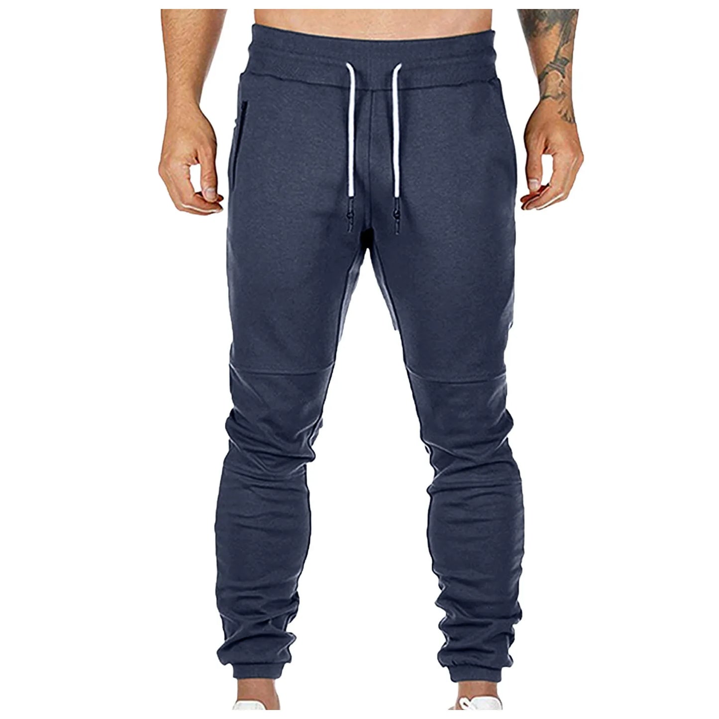 Cargo Pants for Men Solid Color Side Pockets Lace Up Waistband/Casual Trousers European American Fitness Athletic Trousers