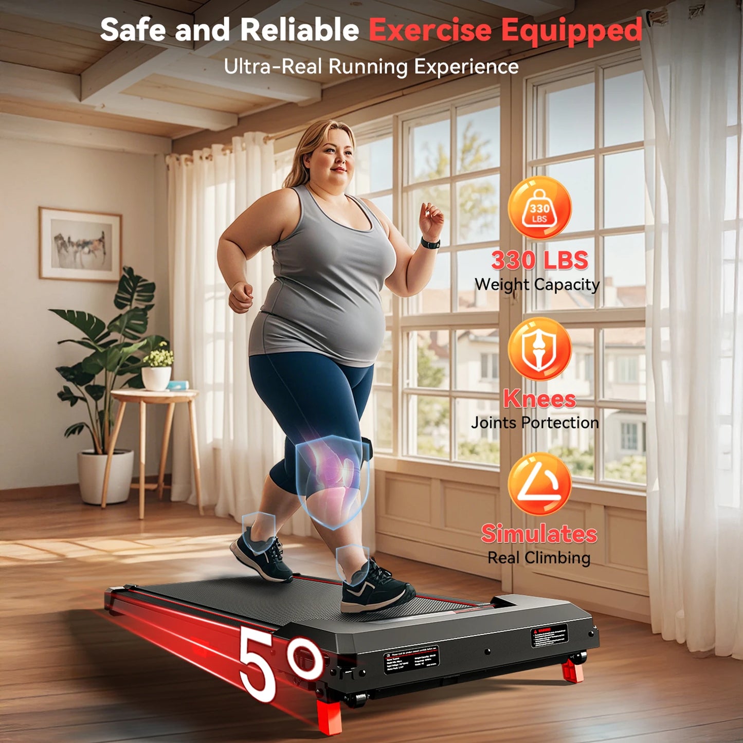 XBD Portable Incline Walking Pad 330lb Capacity, 2.5HP Under Desk/Treadmill with LED Display & Remote Control