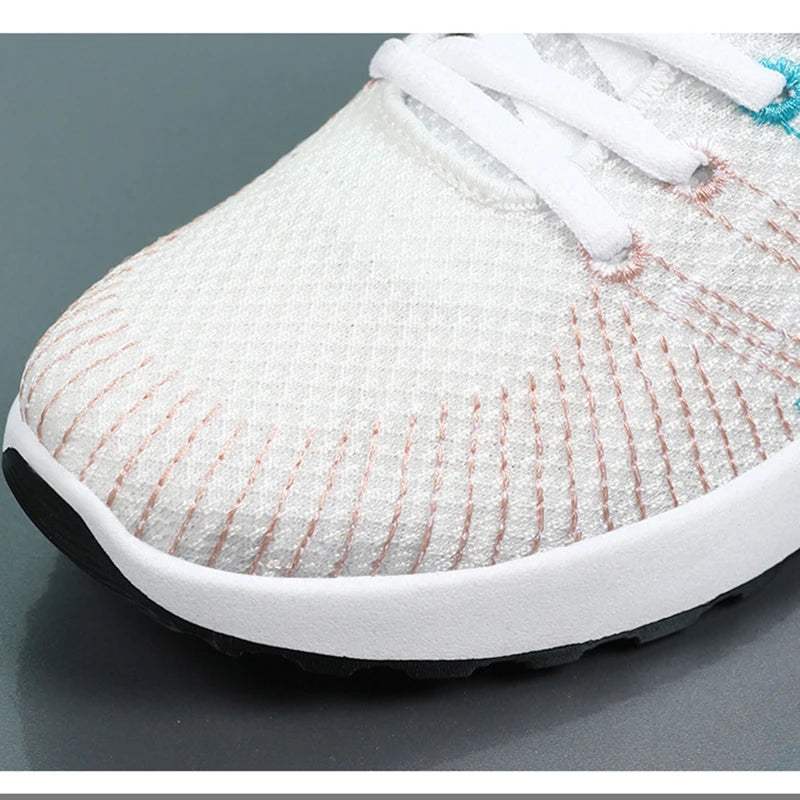 Trendy Shoes for Women Summer Breathable Comfortable Sneakers/Lace up Running Shoes Women's Knit Mesh Design Sports Shoes