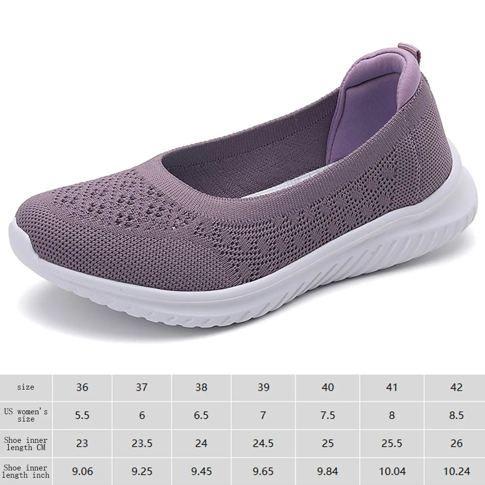 Women Knit Sneakers Slip On Flat Shoes Lightweight Loafers/Walking Sneakers Nursing Flats for Indoor Outdoor