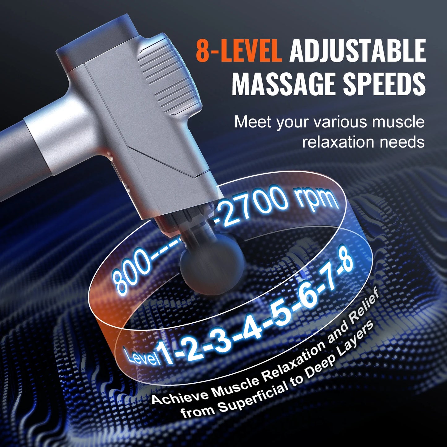 SucceBuy Massage Gun Deep Tissue Percussion Muscle Massager for Athletes/w/ 8 Speed Levels 6 Massage Heads 16V 2500mAh Batteries