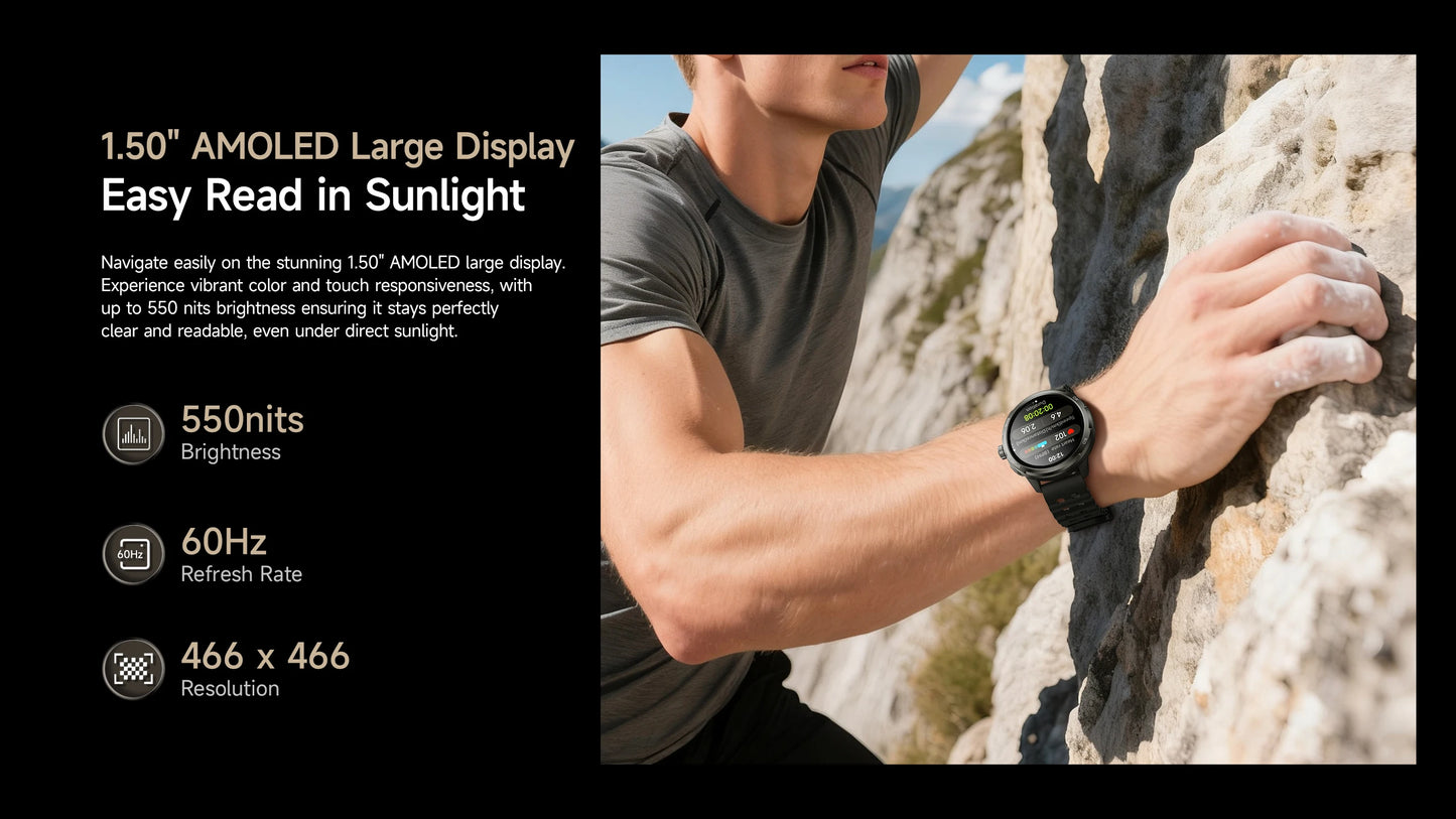 Ulefone Armor Watch Pro 1.5" AMOLED Smartwatch with Built-in GPS/Heart Rate Monitoring Sports Watch for Men & Women