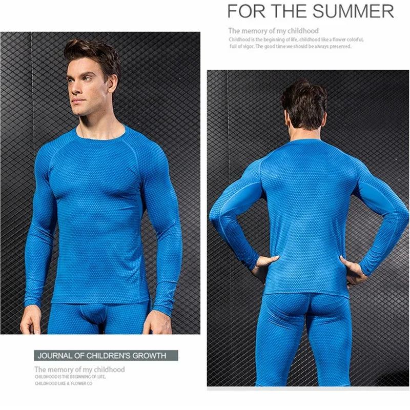 Men's Fitness Running Training Long-Sleeved Shirts Tight Elastic/Quick-Drying Clothes Gym T-Shirt Workout Athletic Undershirts