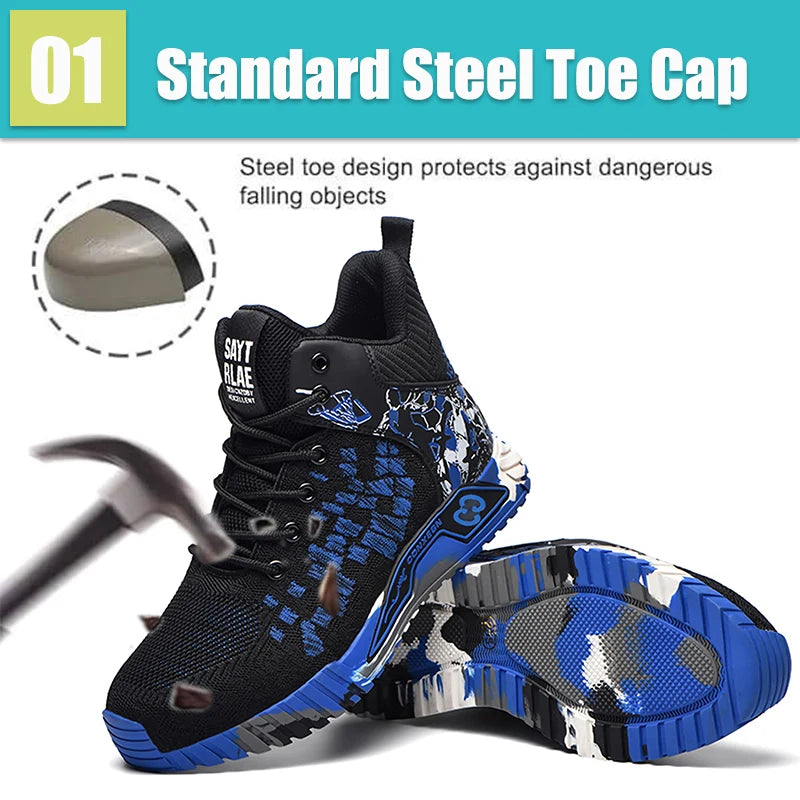 Camo Camouflage High Top Steel Toe Safety Work Boots for Men/Anti-Smash Puncture Resistant Breathable Indestructible