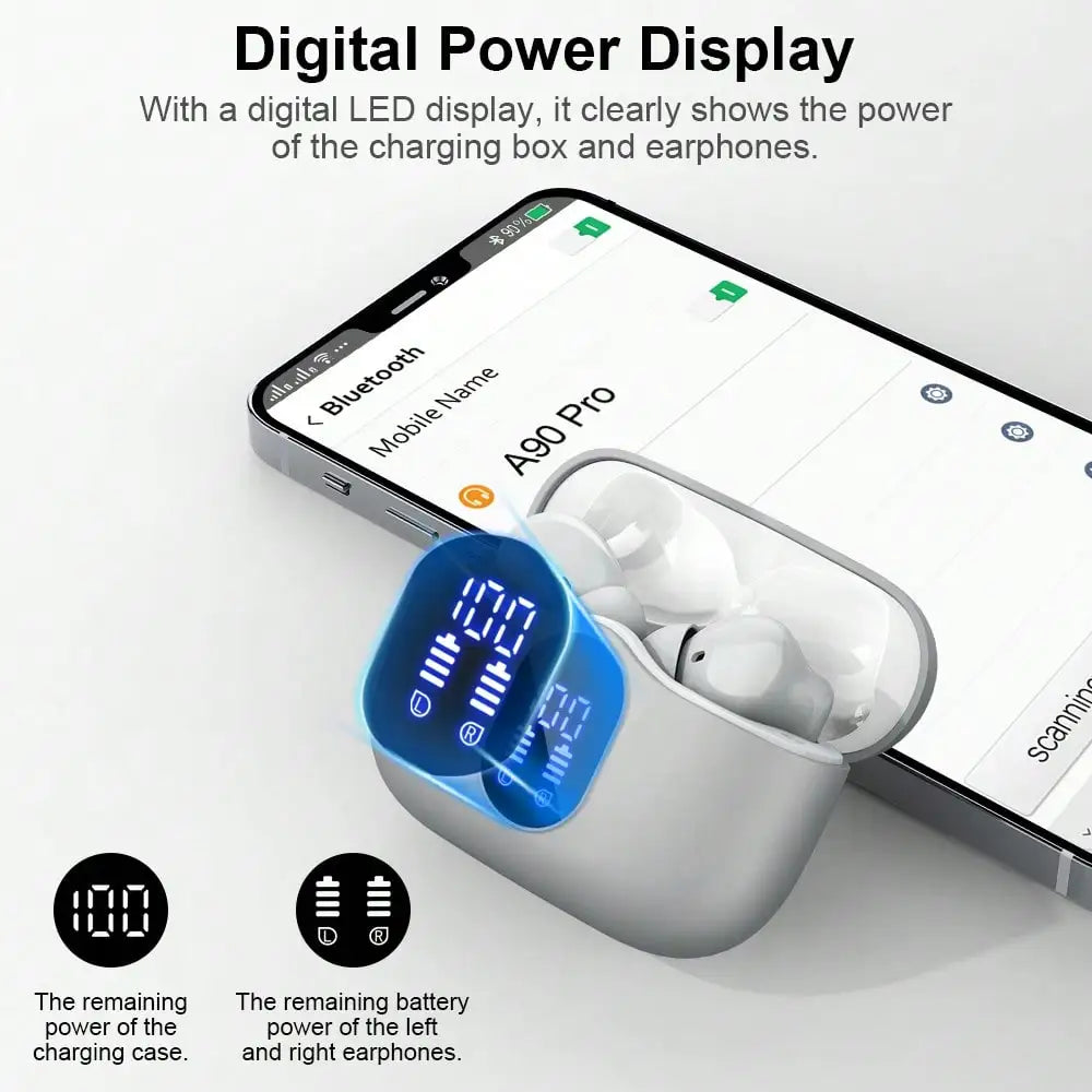 Ordtop Wireless Earbuds Bluetooth Headphones 48H Playtime Ear Buds/With LED Power Display, IPX7 Waterproof Bluetooth 5.4 Earphones