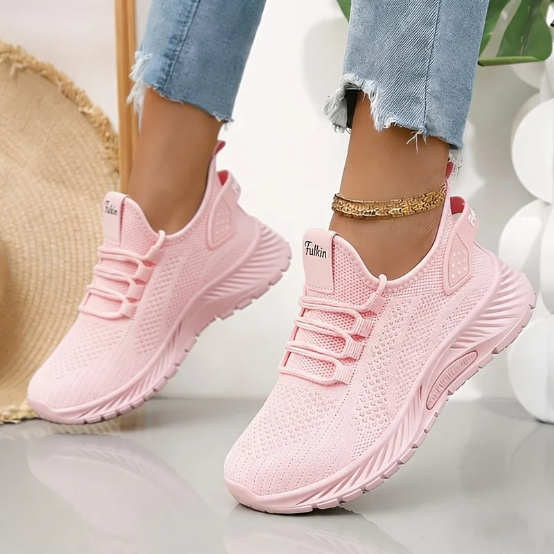 Women Platform Chunky Sneakers Breathable Flying Knit Lace Up/Two Wear Back Slip On Walking Shoes Lightweight Non Slip Thick Sole