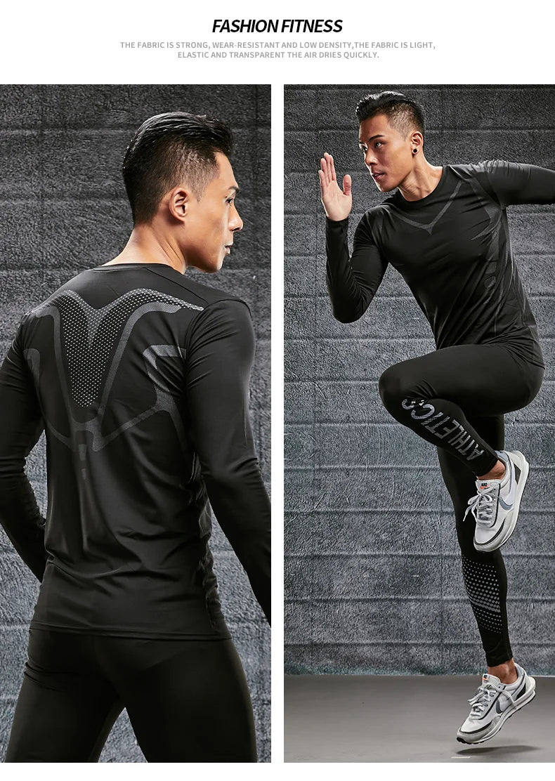 Men's Gym Compression Shirt Male Rash guard Fitness Long Sleeves/Running Clothes Homme T Shirt Football Jersey Sportswear Dry Fit