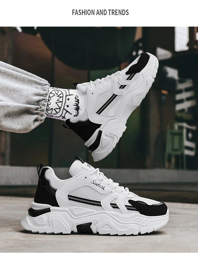 Men's thick soled casual mesh panel shoes summer breathable/soft soled running shoes outdoor fashion sports shoes male sneakers