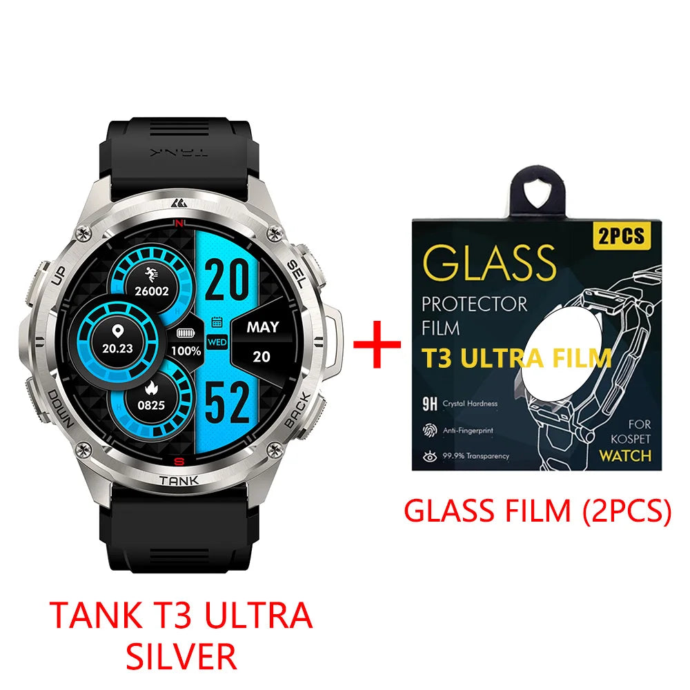 KOSPET TANK T3 Ultra GPS Smart Watch For Men Altimeter Compass/Barometric 470mAh 60 Days Battery Bluetooth Call IP69K Waterproof