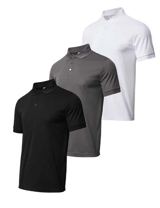 3-piece men's quick drying short sleeved casual/sports golf shirt moisture wicking casual fitness top