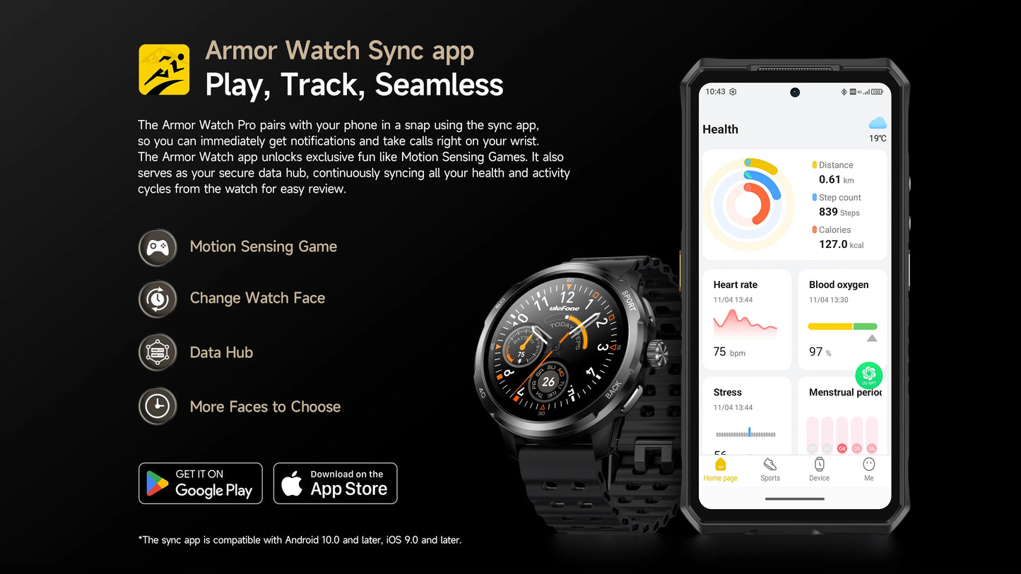 Ulefone Armor Watch Pro 1.5" AMOLED Smartwatch with Built-in GPS/Heart Rate Monitoring Sports Watch for Men & Women