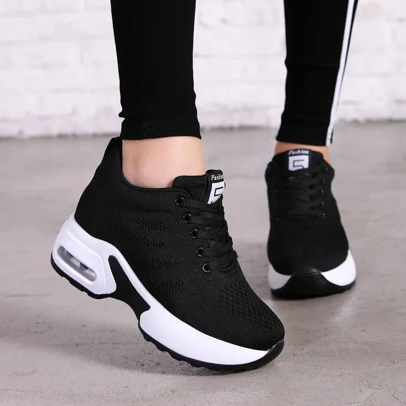 Women Casual Running Sport Shoes Air Cushioned Increase Height/Thick Bottom Elevator Sneakers Walking Shoes