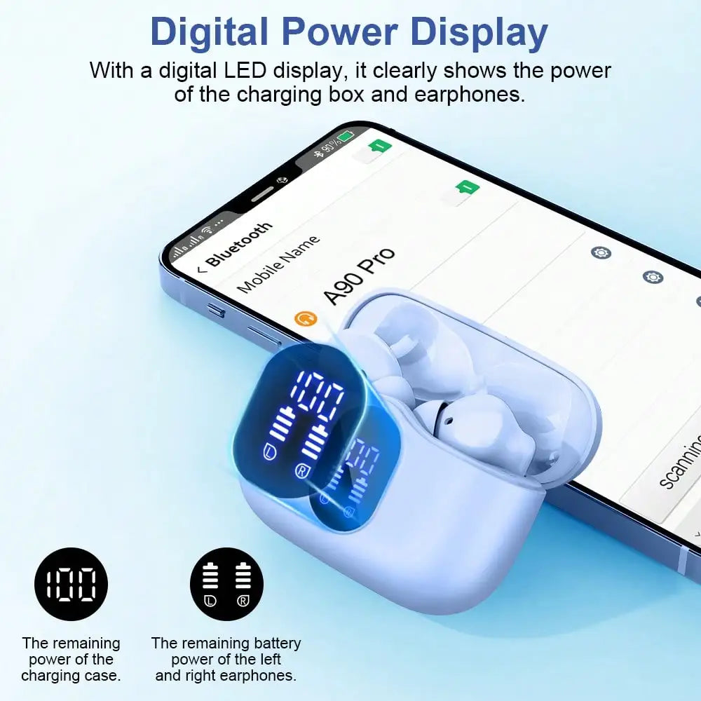 Ordtop Wireless Earbuds Bluetooth Headphones 48H Playtime Ear Buds/With LED Power Display, IPX7 Waterproof Bluetooth 5.4 Earphones