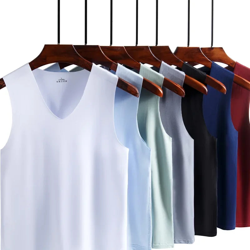 Undershirts Men's Underwear Summer Vest Men Traceless Ice Silk/Tank Top Slim Fit Sports Fitness Sleeveless Breathable Singlet