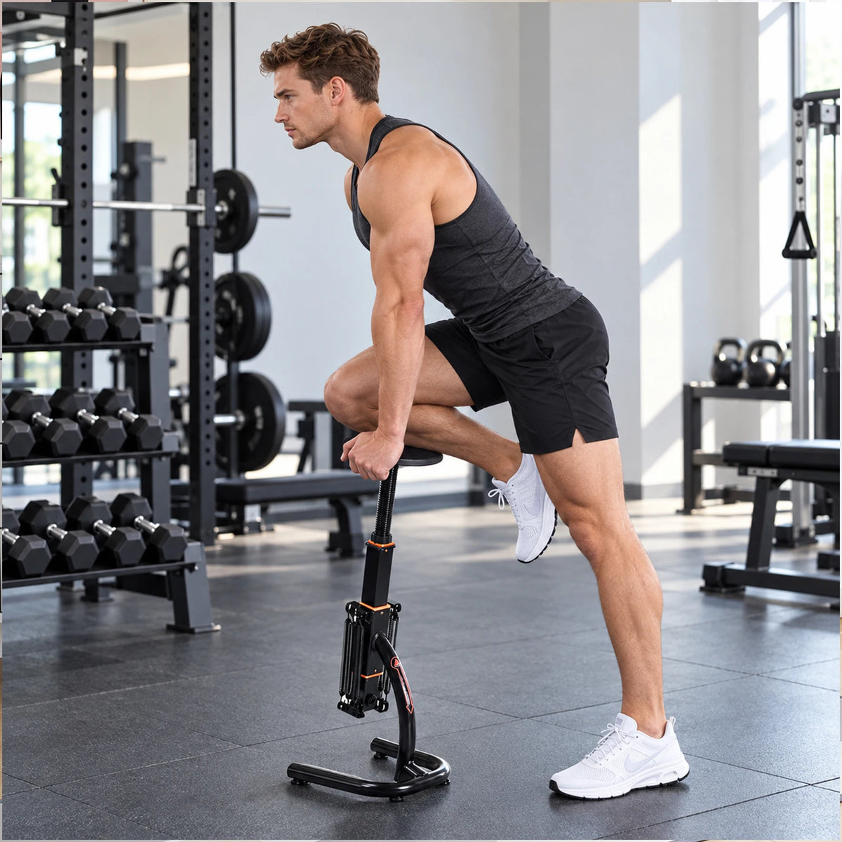Assisted Squat Machine, Seat Height Adjustable from 61 to 76 cm Variable/Intensity Glutes Trainer Fitness Butt Machine Exercise Equipment