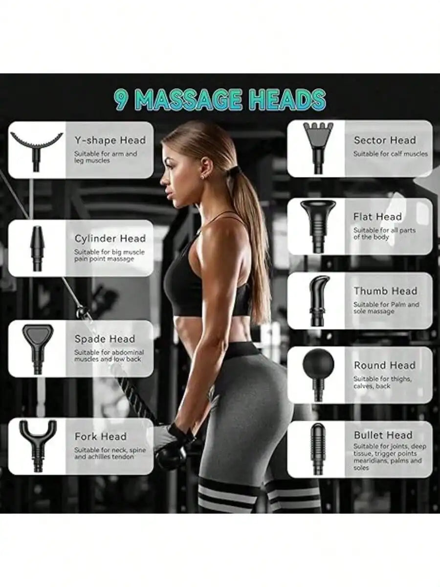 Rechargeable Handheld Mini Deep Massage Gun With Led Display/Portable Massage Gun With 9 Interchangeable Massage Heads And 30 Adjustable Speeds