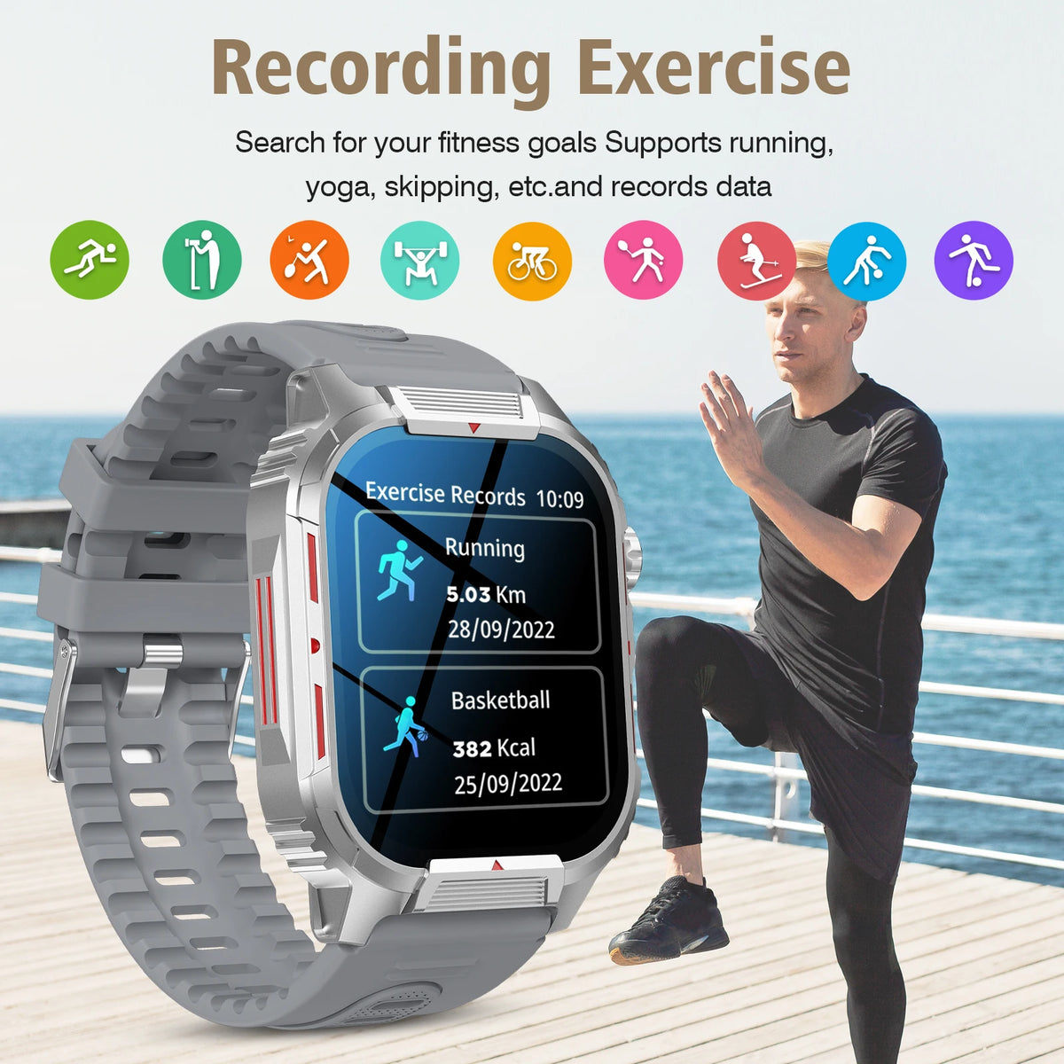 New Full-Touchscreen HD Sports Smartwatch with Call/Message Alerts  Watch Faces Multiple Sports Modes Music Playback