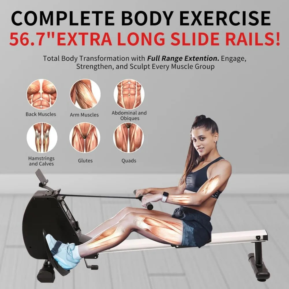 Adjustable Resistance Folding Rowing Machine with Digital Display/264 lbs Weight Capacity, Home Fitness Black and White