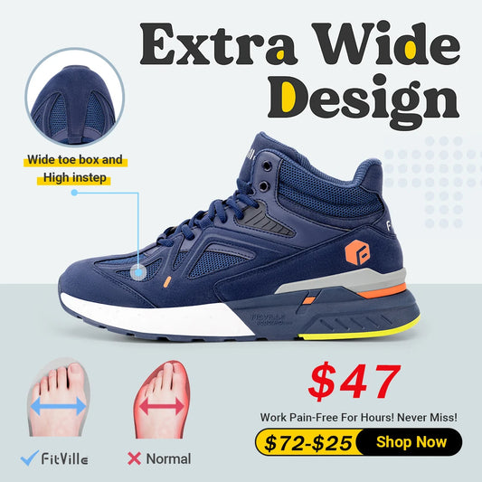 FitVille Men's High-Top Basketball Shoes Widened Lightweight Casual Sneakers/Breathable For Male Swollen Feet Relieve Pain