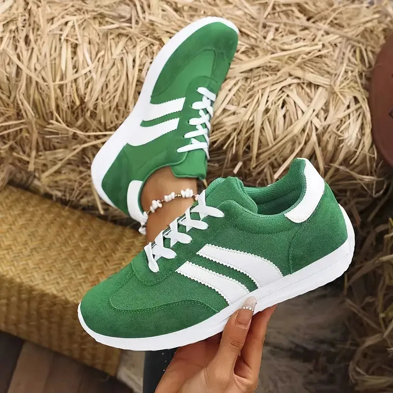 Women Striped Retro Casual Sneakers Lightweight Soft Sole Breathable/Low Top Lace Up Non Slip Comfortable Fashion Athletic Walking Shoes
