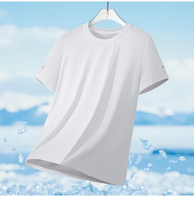 CHRLCK Men's Running Quick Drying T-shirts Breathable Hiking/Fishing Tees Soft Elasticity Outdoor Sports Short Shirt Summer