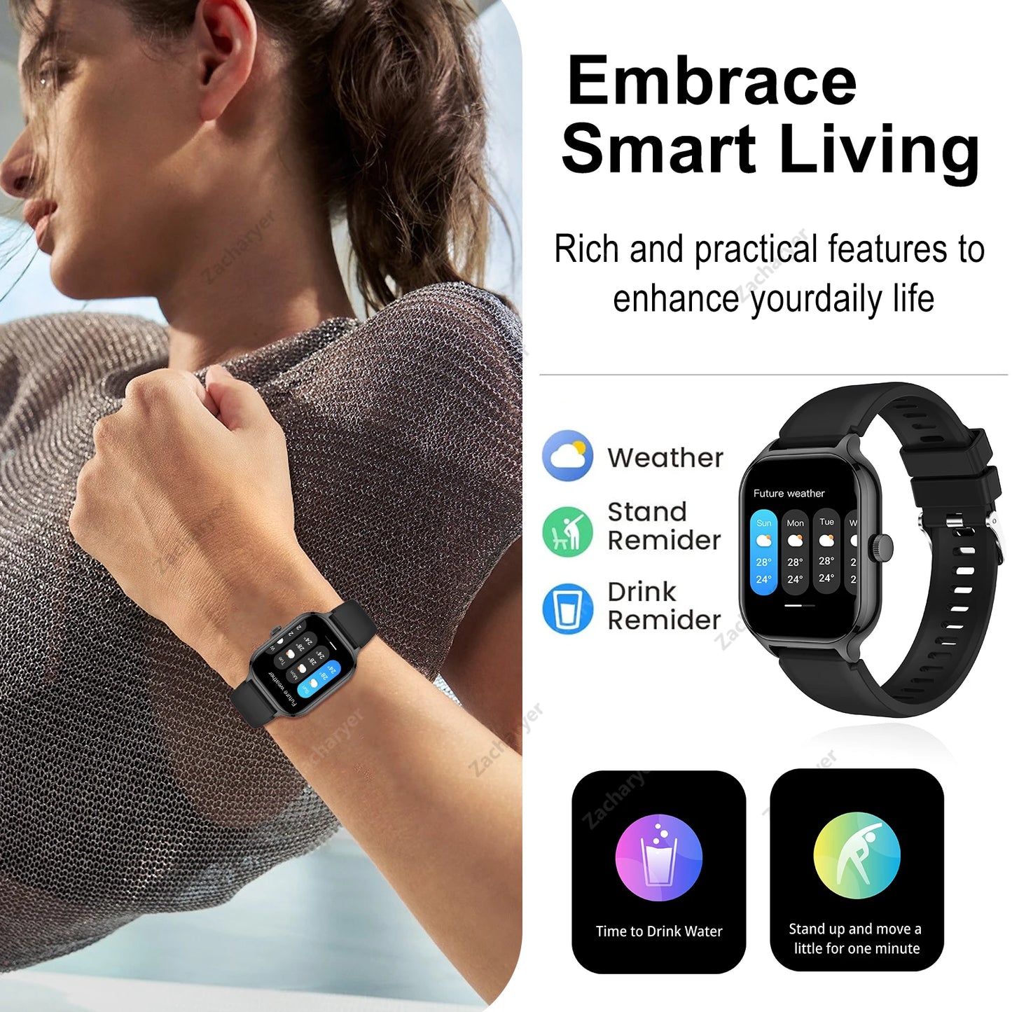 Smart watch full touch screen, sports watch/can answer and make calls with message reminders customizable dial
