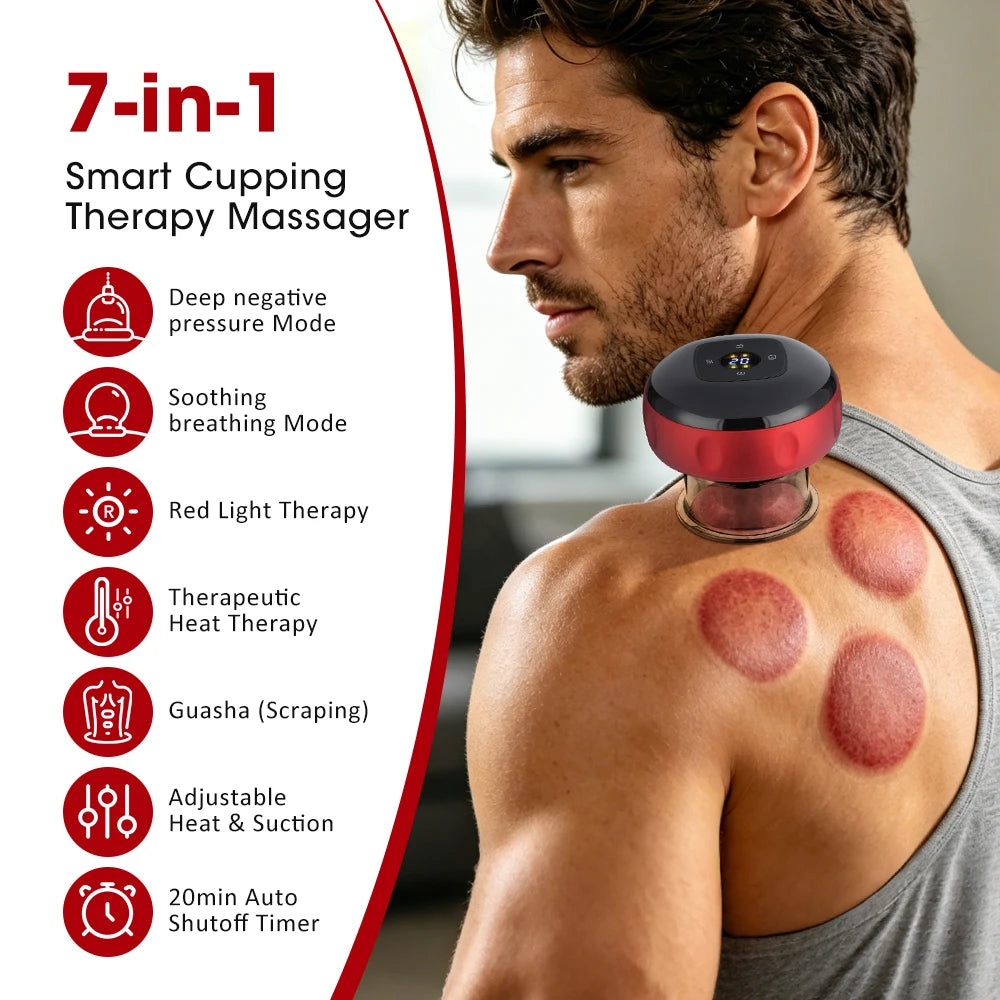 Intelligent Vacuum Cupping Massager 12 Gear Heating Body Gua/Sha Back Neck Arm Cupping Massager LCD Display USB Charging