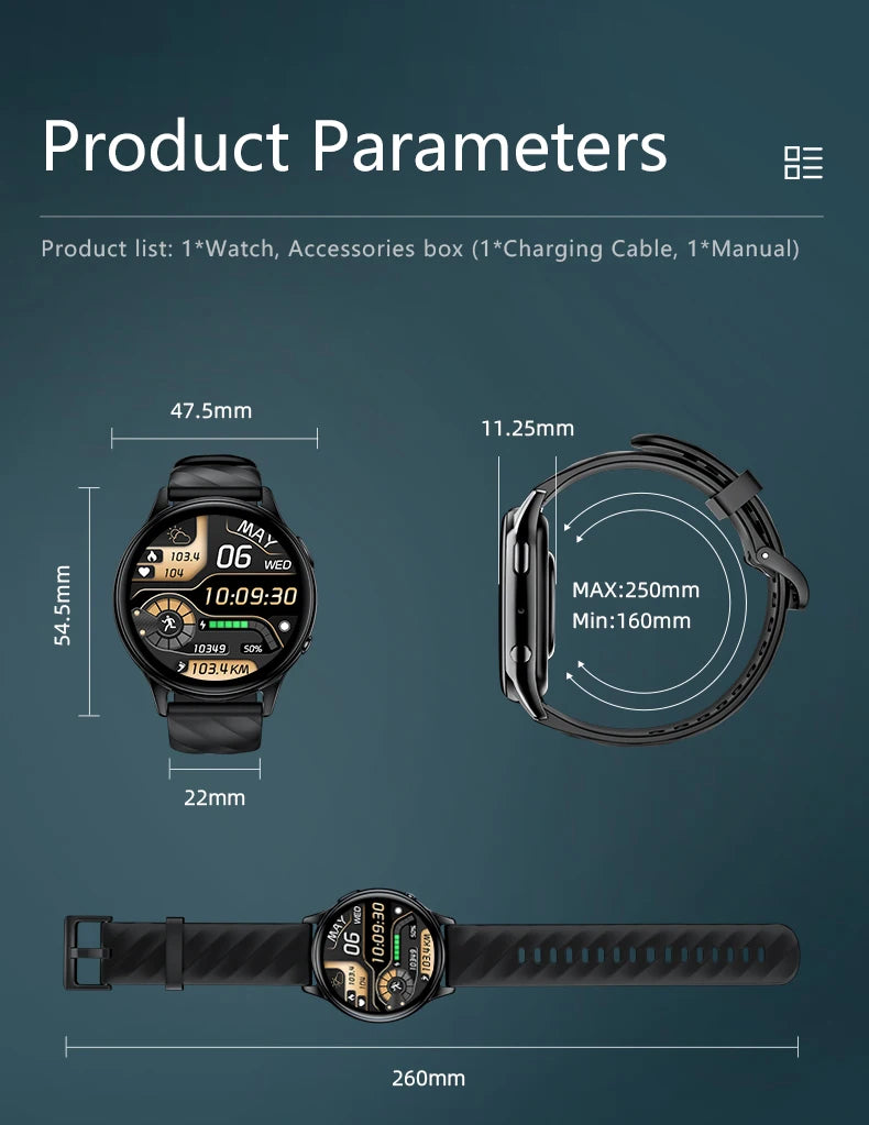 KUMI GW5 Smart Watch 1.39" HD Display Fitness Tracker/IP68 Waterproof Heart Rate SpO2 Monitor 100+ Sports Modes