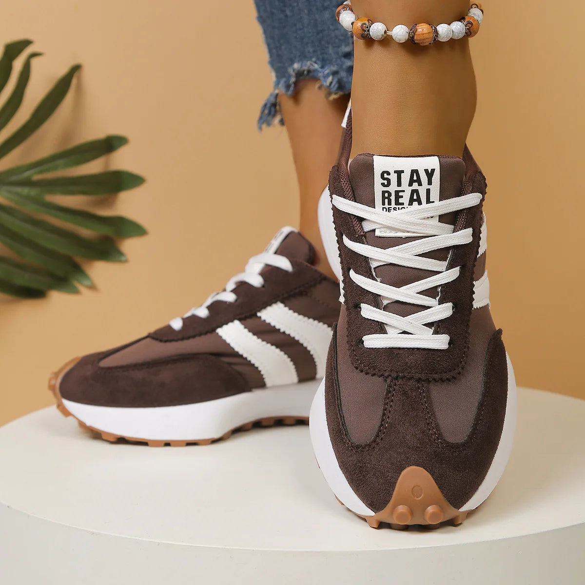 Multi Color Women Retro 3 Stripes Suede Lace Up Sneakers/Low Top Lightweight Breathable Walking Trainers Non Slip Comfortable Shoes