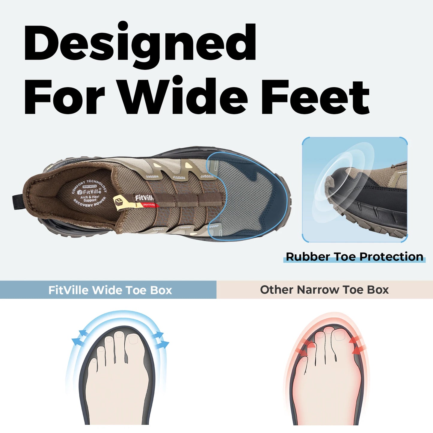 Fittington Slip-on Shoes Wide Sneakers For Men Soft Men's Running Shoe/Slip Resistant Hiking Walking Shoes With Arch Support