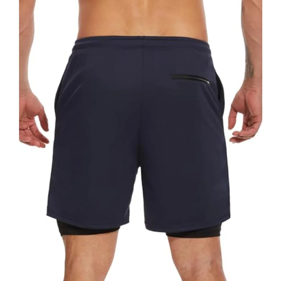 Kinglaman 4 Pack Men's 2 in 1 Running Workout Shorts with Liner/Gym Athletic Quick Dry Sport Shorts with Pockets