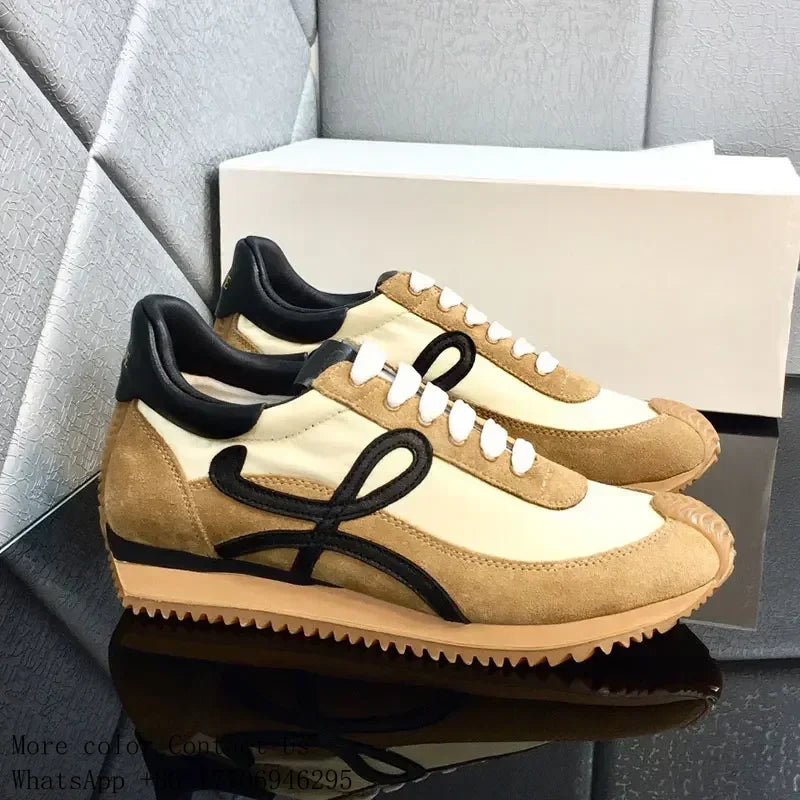 Men Trainers Shoes Designer Sneaker Flow Runner In Nylon And Suede/Lace Up With A Soft Rubber Upper And Honey Rubber Waves Sole