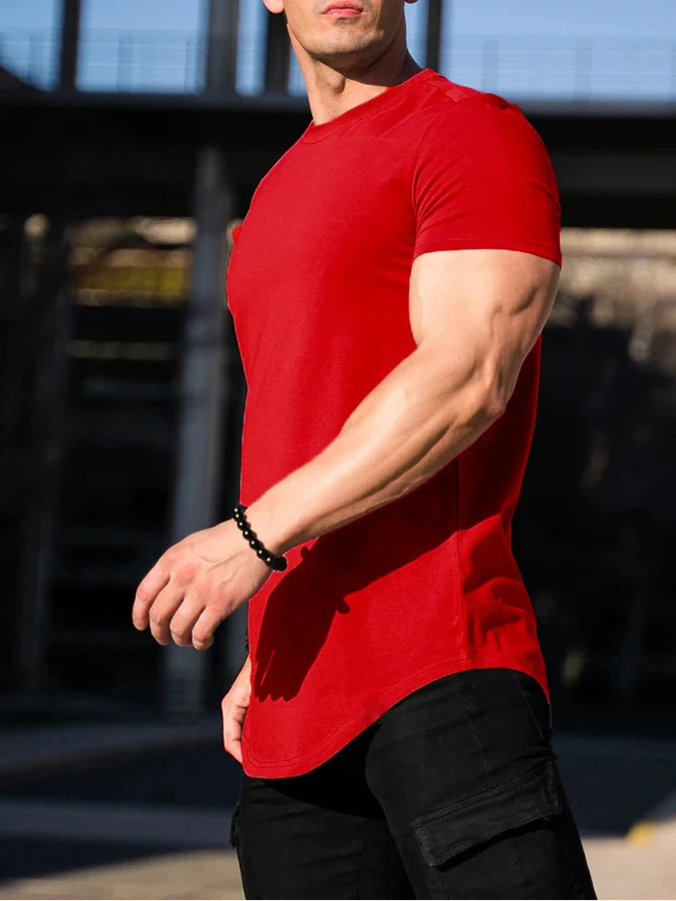 Muscle Fitness T-shirt Summer Men's Athleisure Workout short sleeve/T-shirt High Quality cotton Men T-shirt Gym Sport Shirt Tops