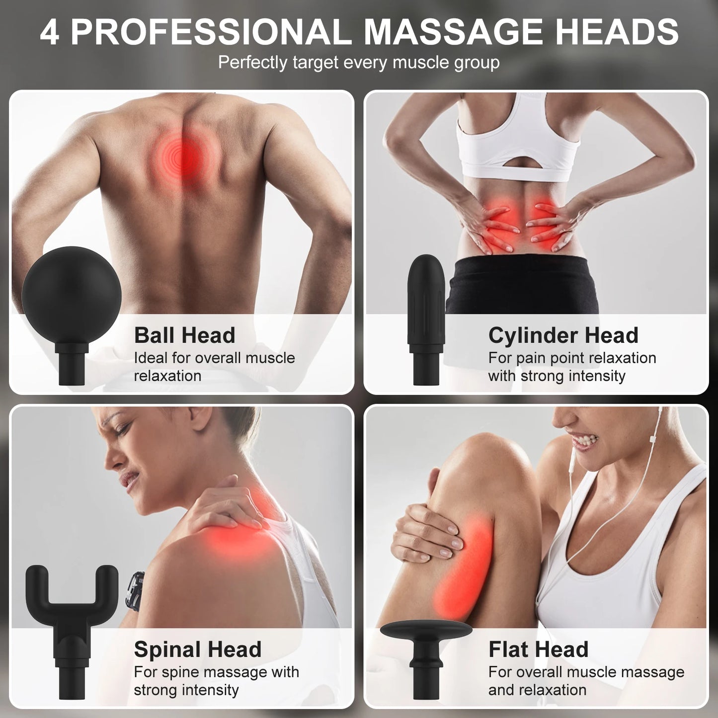 New 8-in-1 Long-Handle Massage Gun. Relieves Back and Full-Body Muscle Tension/6 Speeds & 3 Massage Modes for Deep Tissue