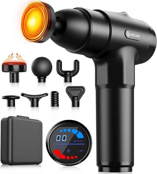 Deep Tissue Massage Gun with Heat for Pain Relief/Muscle Percussion Massager Handheld with 7 Heads & Silent