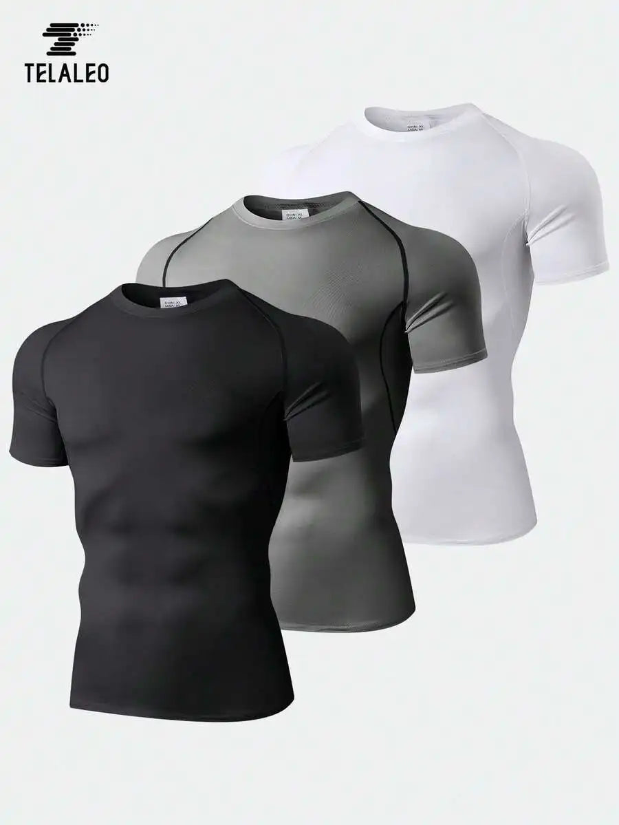 3-Pack Men's Compression Short Sleeve T-Shirts/Breathable & Moisture-Wicking for Fitness